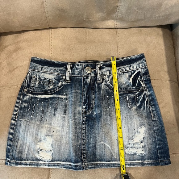 GUESS Mini Denim Skirt Sz Small Distressed Sequins - Picture 3 of 5